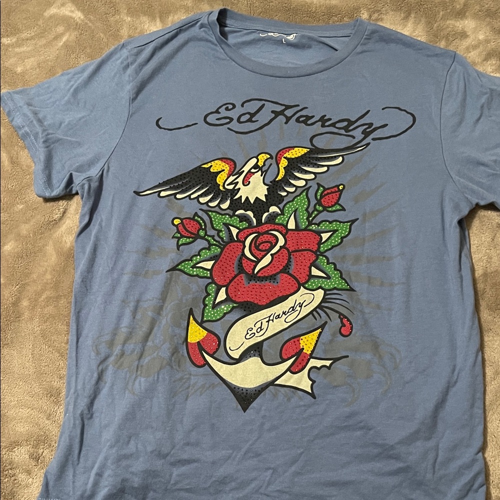 Ed Hardy Blue T-Shirt with Bold Graphic